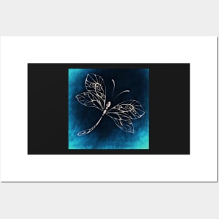 Dragonfly Design Blue, Black & White Inspirational Gifts Graphic Blue Dragonflies Posters and Art